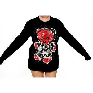 NWOT Heads or Tails men's black long sleeve crew neck Teddy Bear graphic tee L